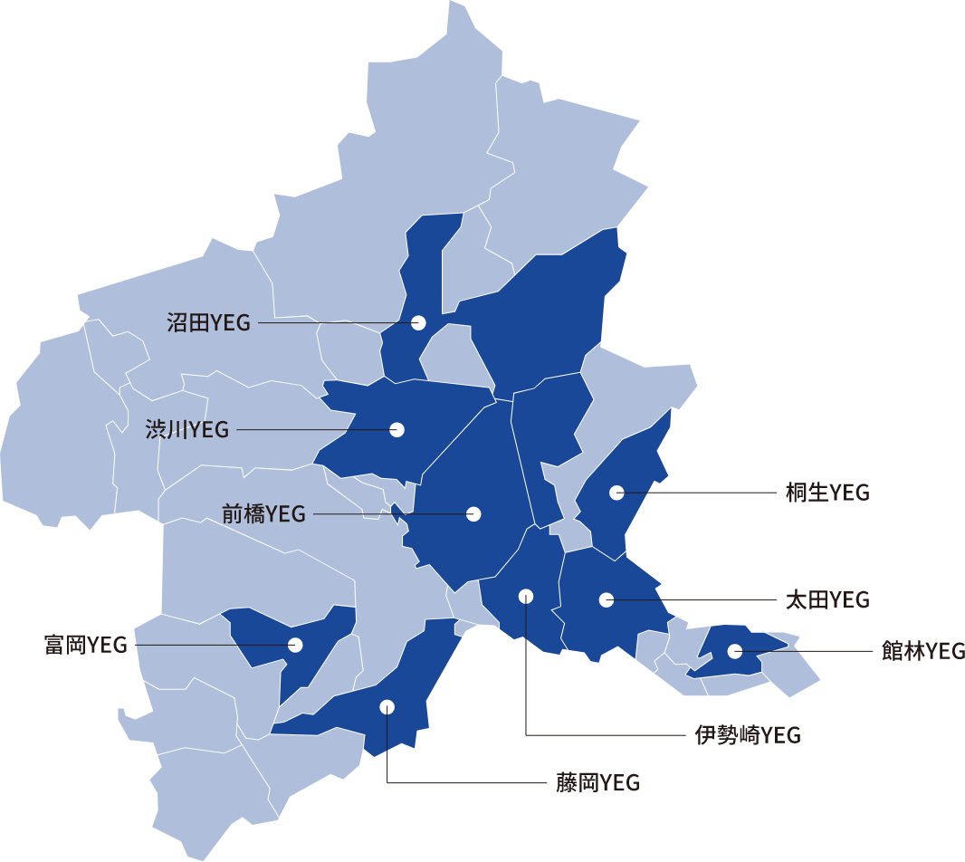 群馬県連YEG所属9単会マップ
